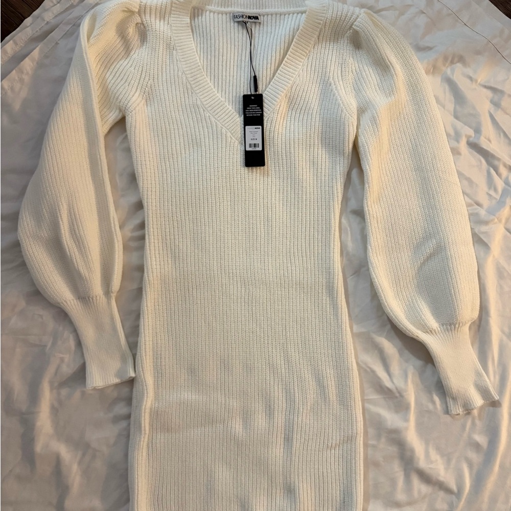 Fashion Nova Cream Knit Mini Dress